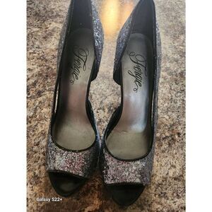 Fergie silver sparkly and black high heel pumps m